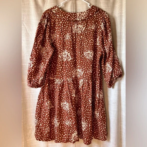 Knox Rose | Linen Blend Rusty Brown Cheetah Print Dress 3/4 Sleeves Women Large - Picture 2 of 8